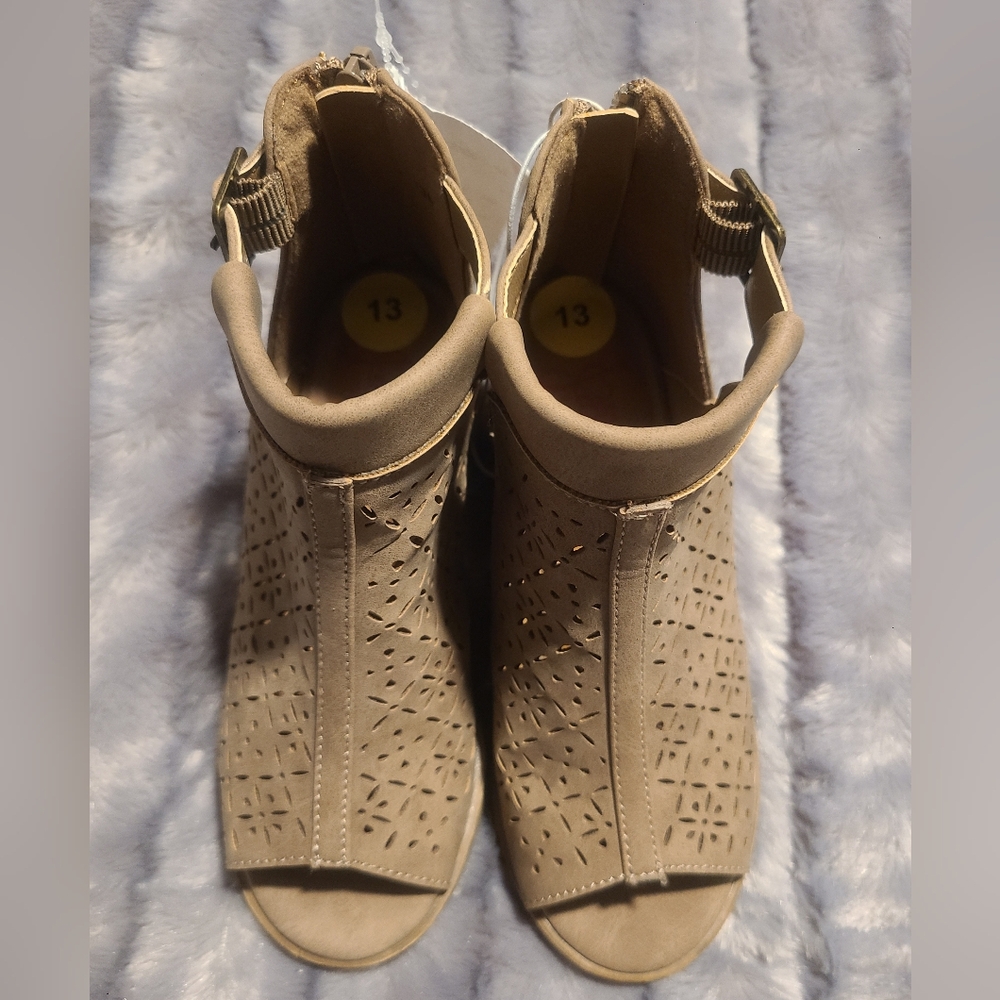 Brown open toed booties sz 13